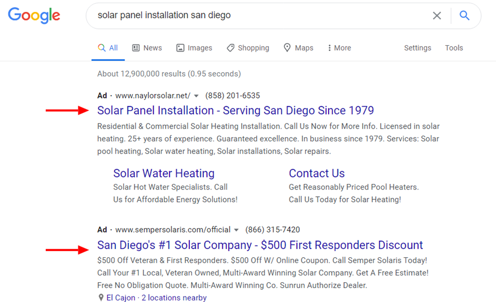 solar panel installation google ads
