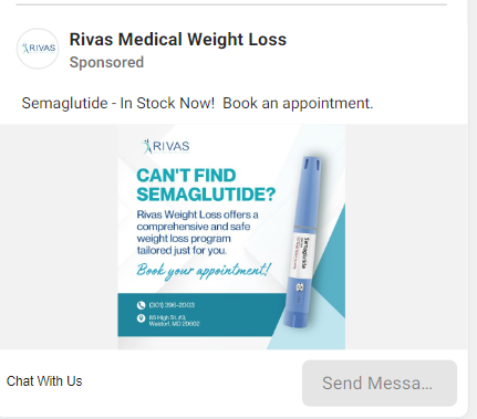 Rivas Weight Loss Facebook Ad Example